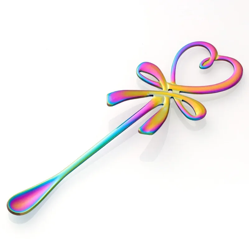 Mini Bow Knot Heart Shaped Spoon Stainless Steel Coffee Tea Dessert Spoon Hanging Spoon Table Decoration Flatware