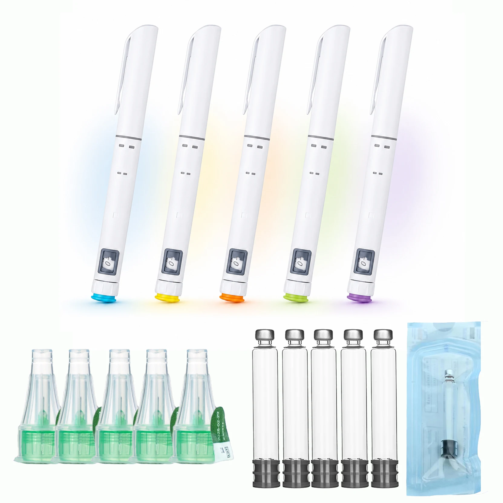 5Pcs/10Pcs Mixed Set 60U Plastic Disposable Insulin Injection Pen Peptide Pen With 3ml Glass Vials 32G 4MM Needle