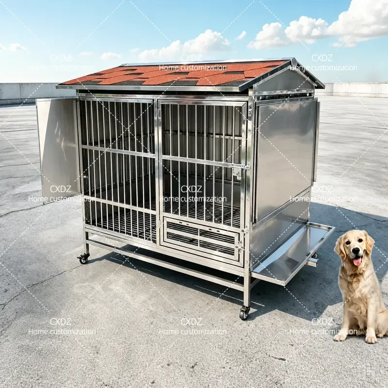 Large Outdoor Stainless Steel Dog Cage for German Shepherd Golden Retriever 304 Rainproof Warm Kennel with Toilet