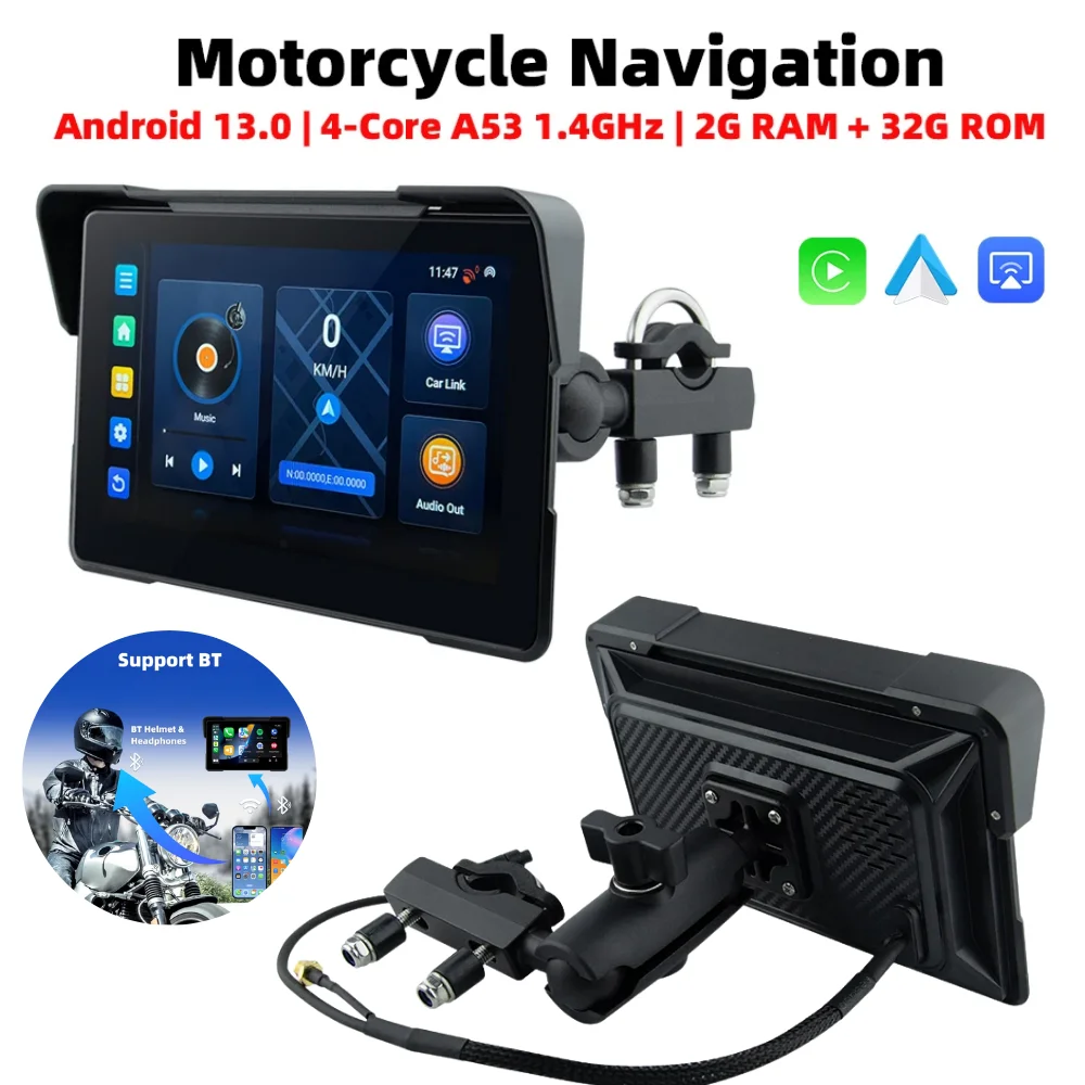 

7.0" Wireless CarPlay Moto Android Auto Android 13.0 Portable Digital Motorcycle Dashboard GPS Navigation Display Screen
