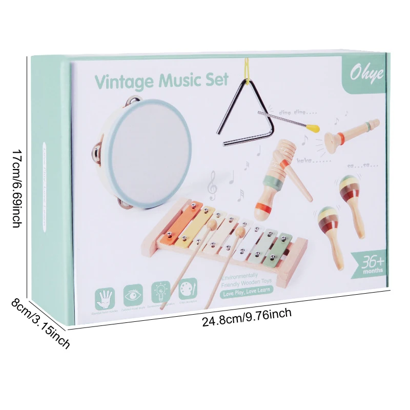 Drewniany xylofon Montessori, zestaw instrumentów perkusyjnych 6w1, zestaw do odkrywania muzyki, zabawka, instrument Orffa, zabawki edukacyjne do nauki muzyki, prezent dla dzieci