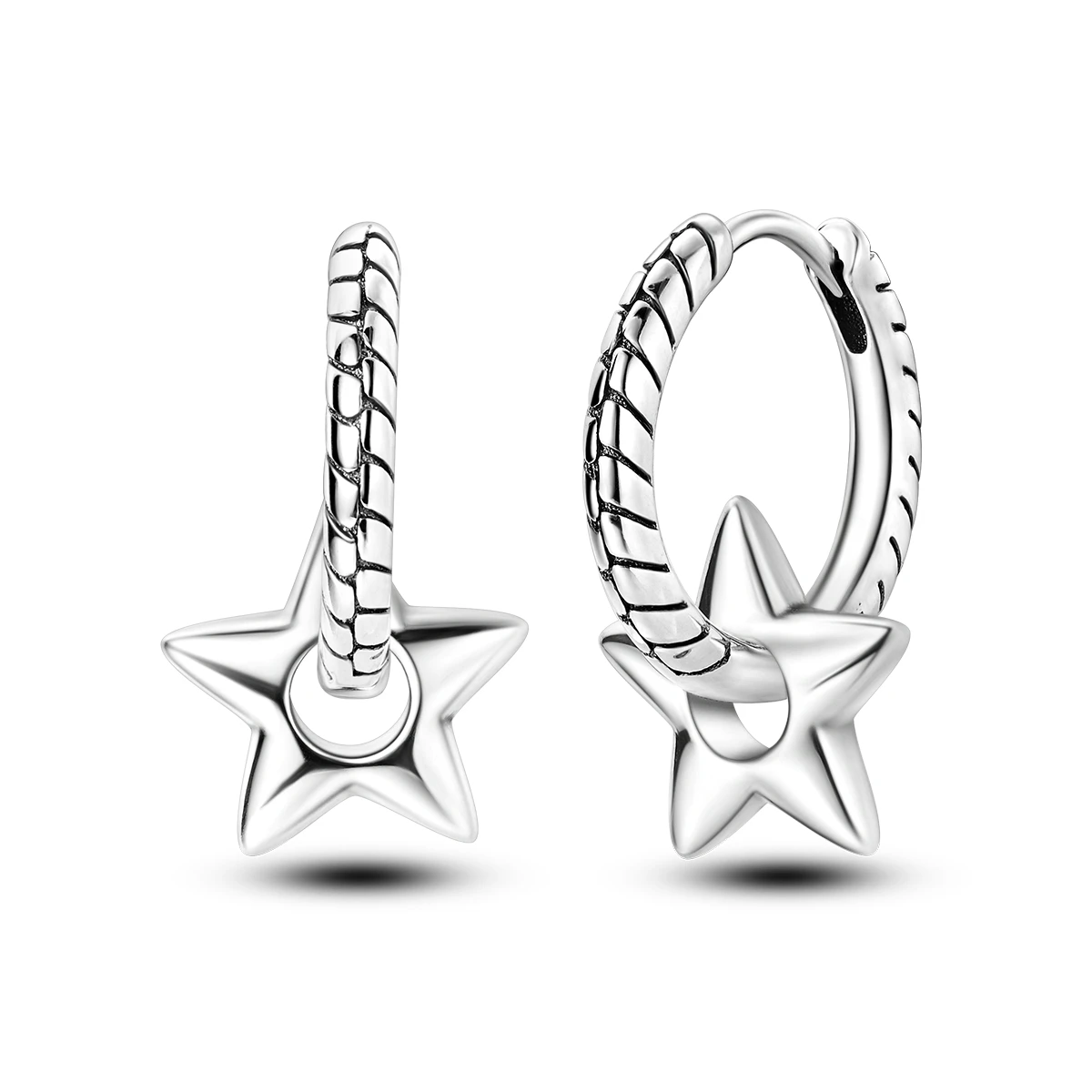 925 Sterling Silver Twisted Snake Bone Star Huggie Hoop Earrings for Women Minimalist Trendy Textured Daily Jewelry