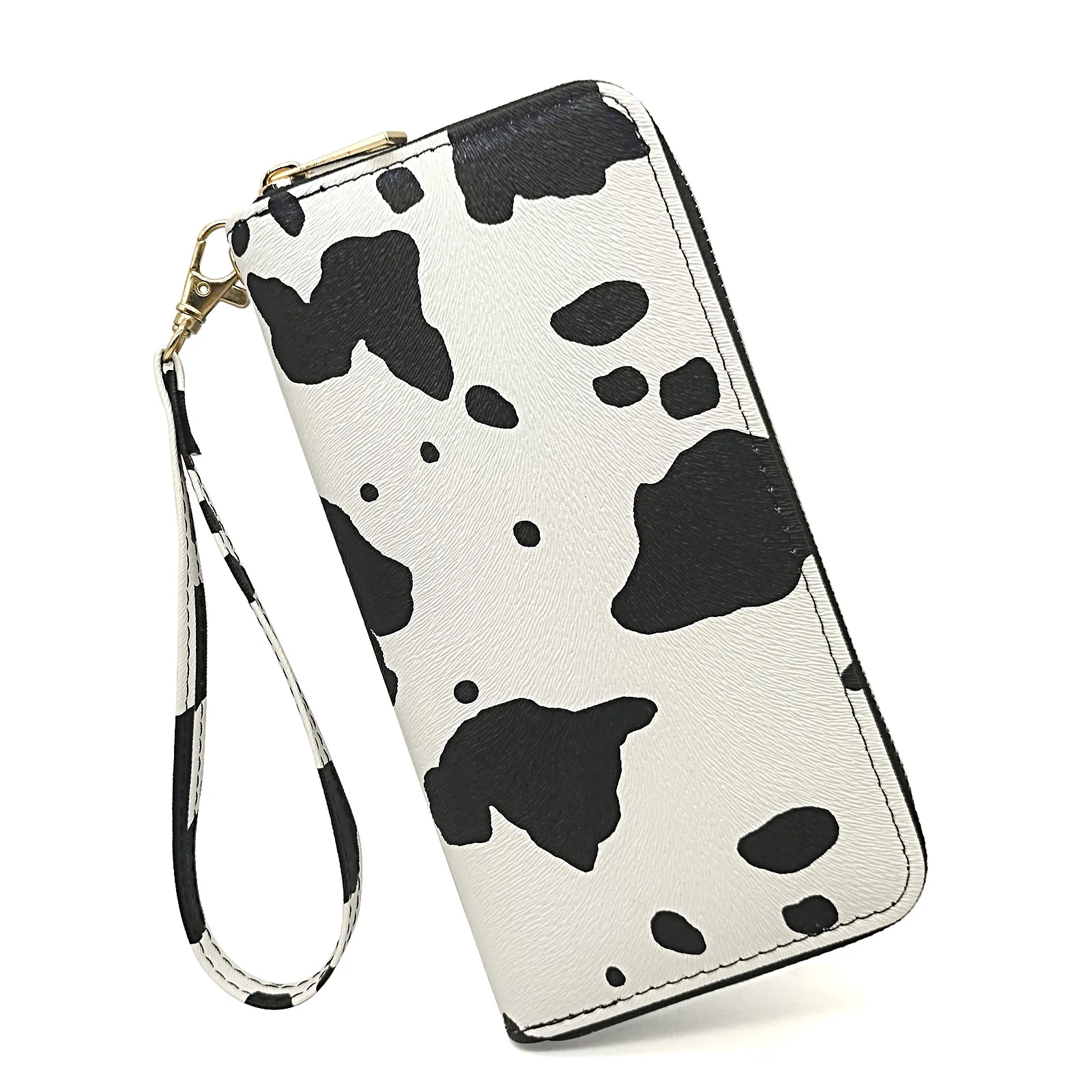 

Trendy Cow Print Long Wallet For Women, Zipper Multi-card Slots Card Holder With Removable Wristlet, Perfect Money Holder Clutch