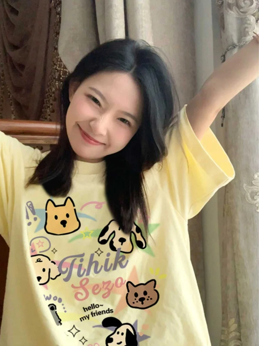 

Casual Tee Short Sleeve Graphic T Top Clothing Printing T-Shirt graphic t shirts Women cotton T Shirt Couple Tee
