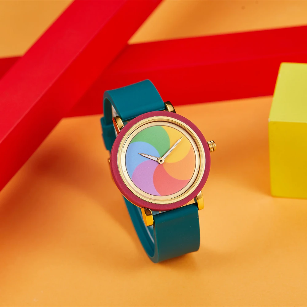 Personality leisure rainbow rotating dial silicone strap round quartz watch - Image 3