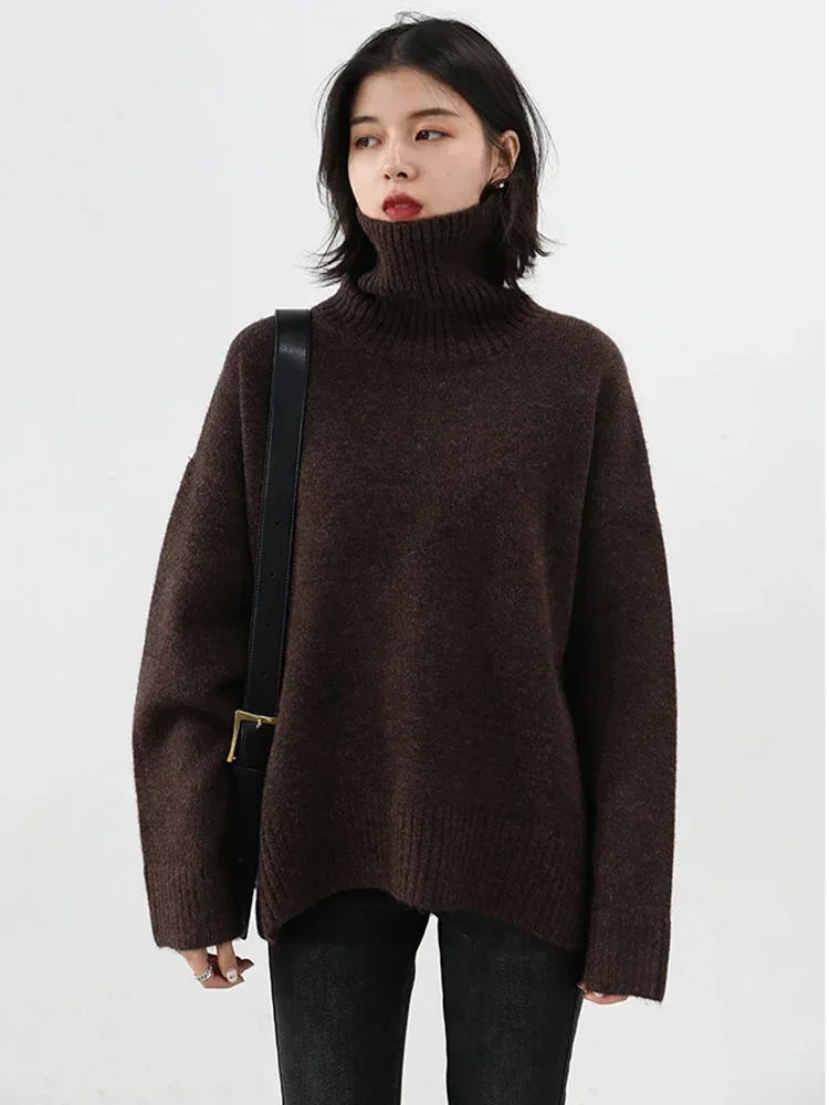 CHIC VEN Fashion Women\'s Loose Turtleneck Sweaters Warm Solid Pullover Knitwear Basic Female Jumpers Autumn Winter 2023