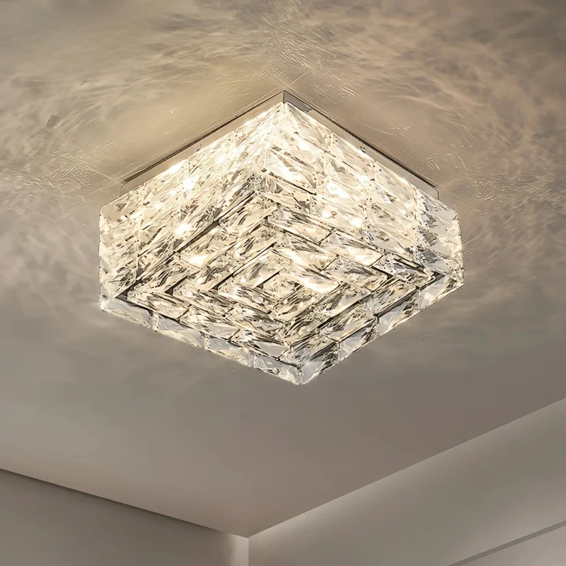 Nouveau LED lustres de plafond en cristal or Chrome luxe salle à manger salon chambre île Design lumière intérieure plafonnier carré