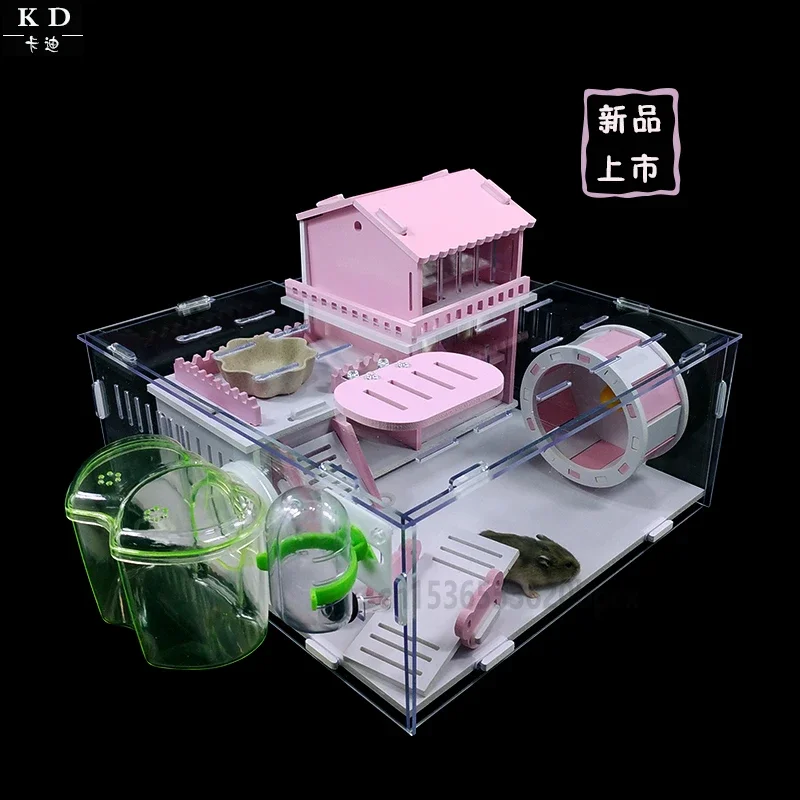 

Large Acrylic Hamster Cage: Transparent Double Layer Villa for Small Pets, Clear View Pet Habitat, Spacious Rodent Home,