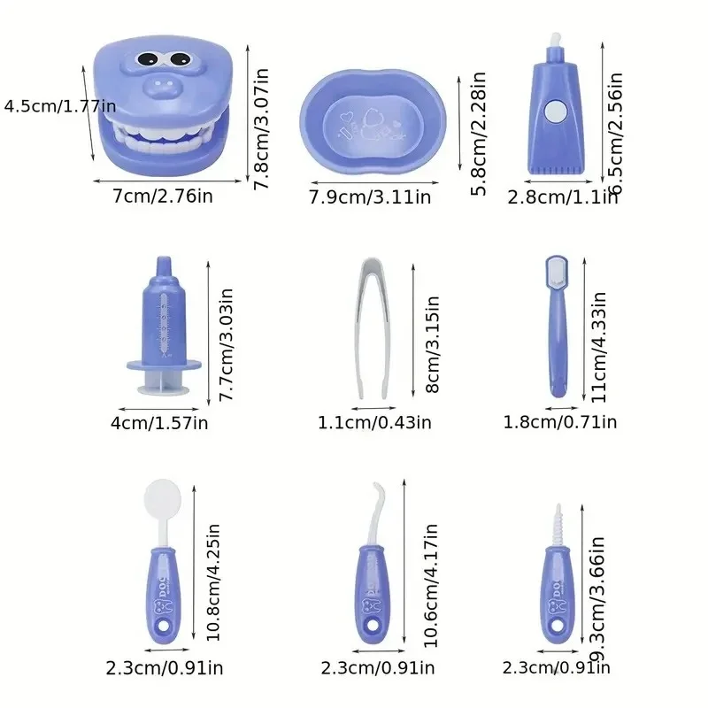 Kit da gioco educativo per dentista in età prescolare con modello di denti Divertente gioco di finzione Kit da dottore per bambini Set da gioco di finzione dentale da 9 pezzi