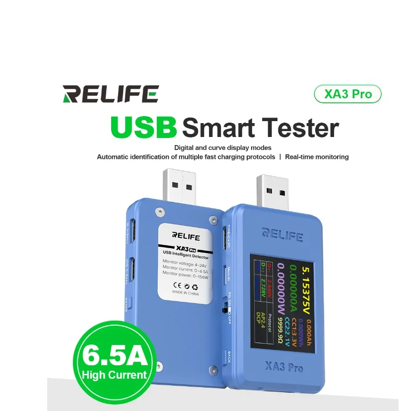 ELIFE XA3 Pro USB Smart Tester Supports PD/QC2.0/QC3.0 Fast Charging 6.5A High Current Tester Mobile Phone Repair Tools