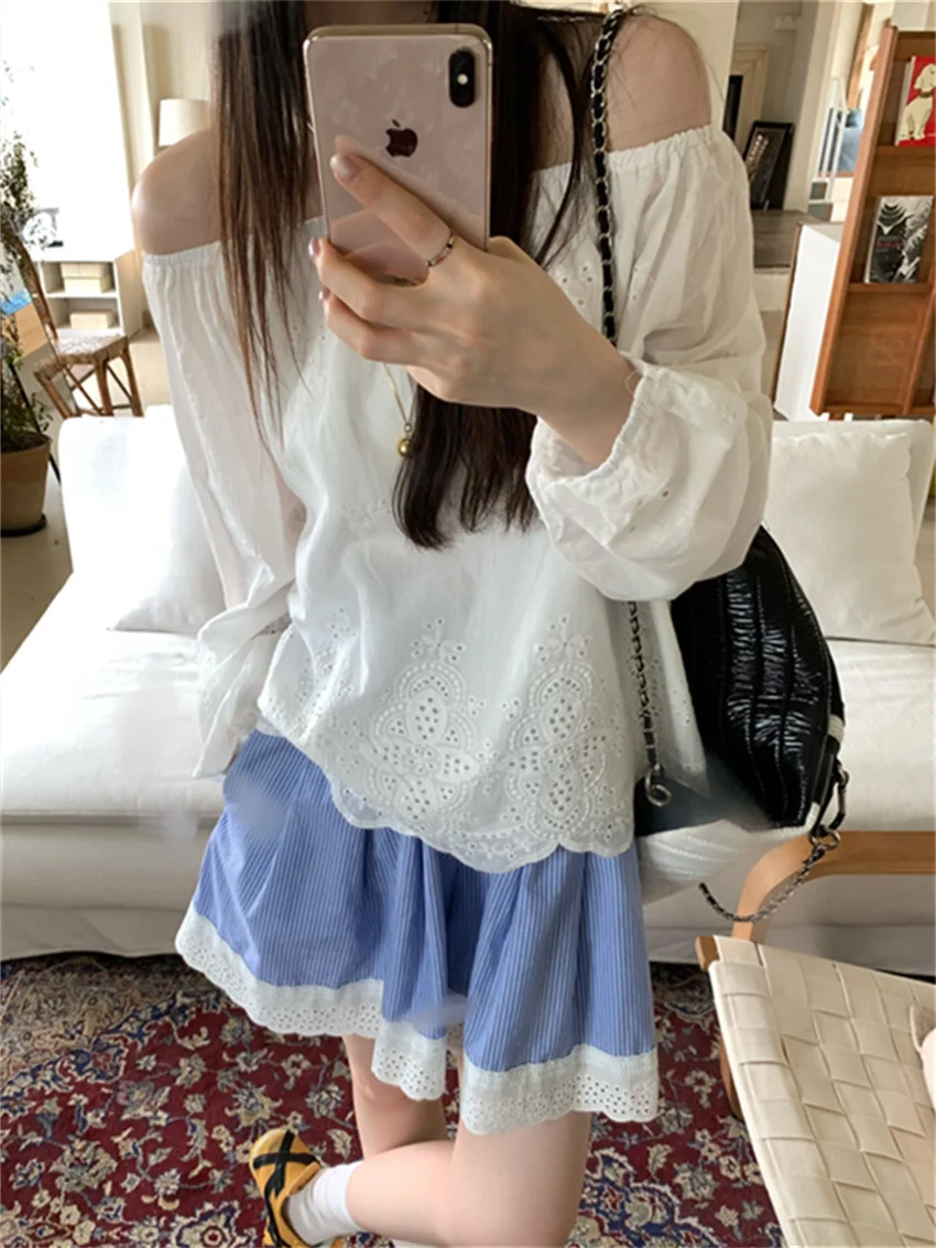 Alien Kitty Chic Lace Blouses Autumn Women Sweet Girls Fashion Loose gentle New High Waist Shorts 2024 Office Lady Daily OL