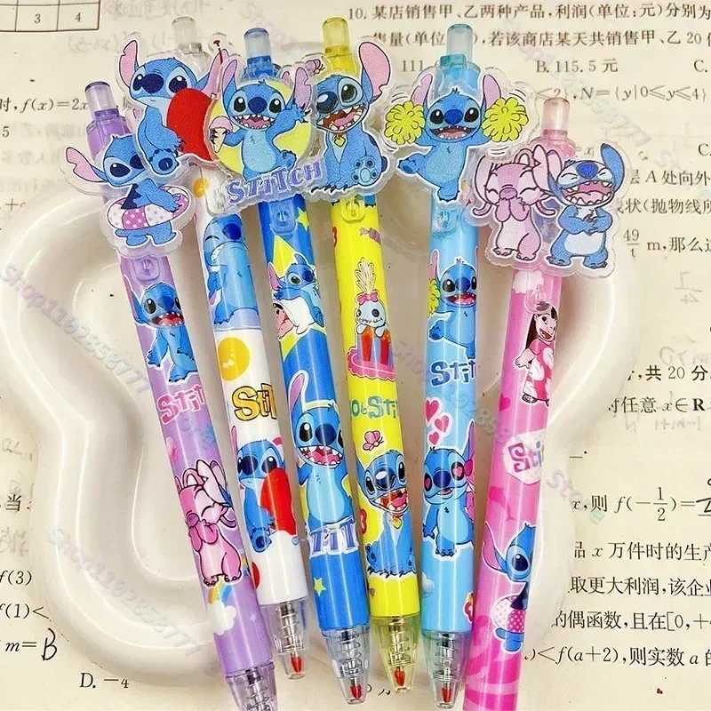 Disney Stitch 12/24/48pcs Gel Pen Lilo & Stitch Press Cartoon Patch 0.5mm Black Stationery Student Signature Pen Writing Tools