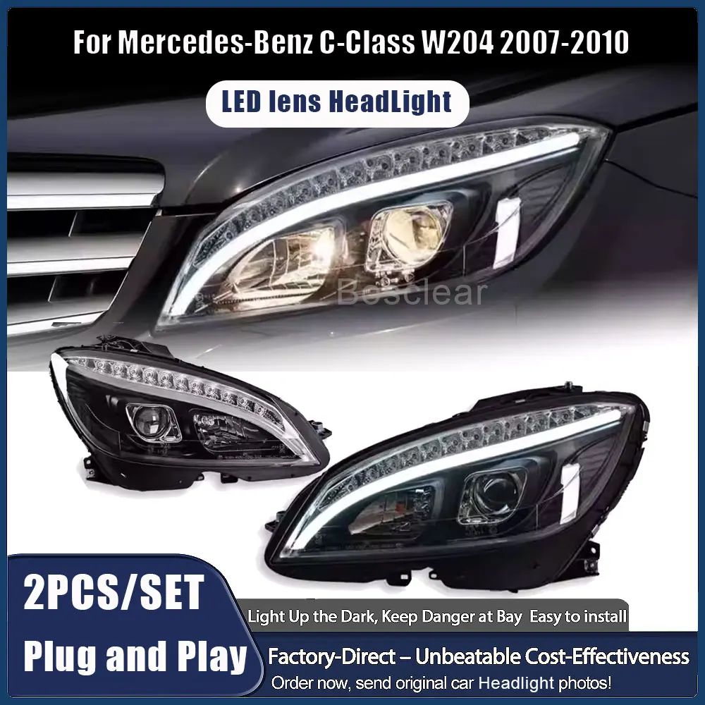 

Автомобильные передние фонари для Benz C200 C260 C300 2007-2010 W204, обновленная сборка автомобильных фар, светодиодный бифокальный объектив проектора, аксессуары