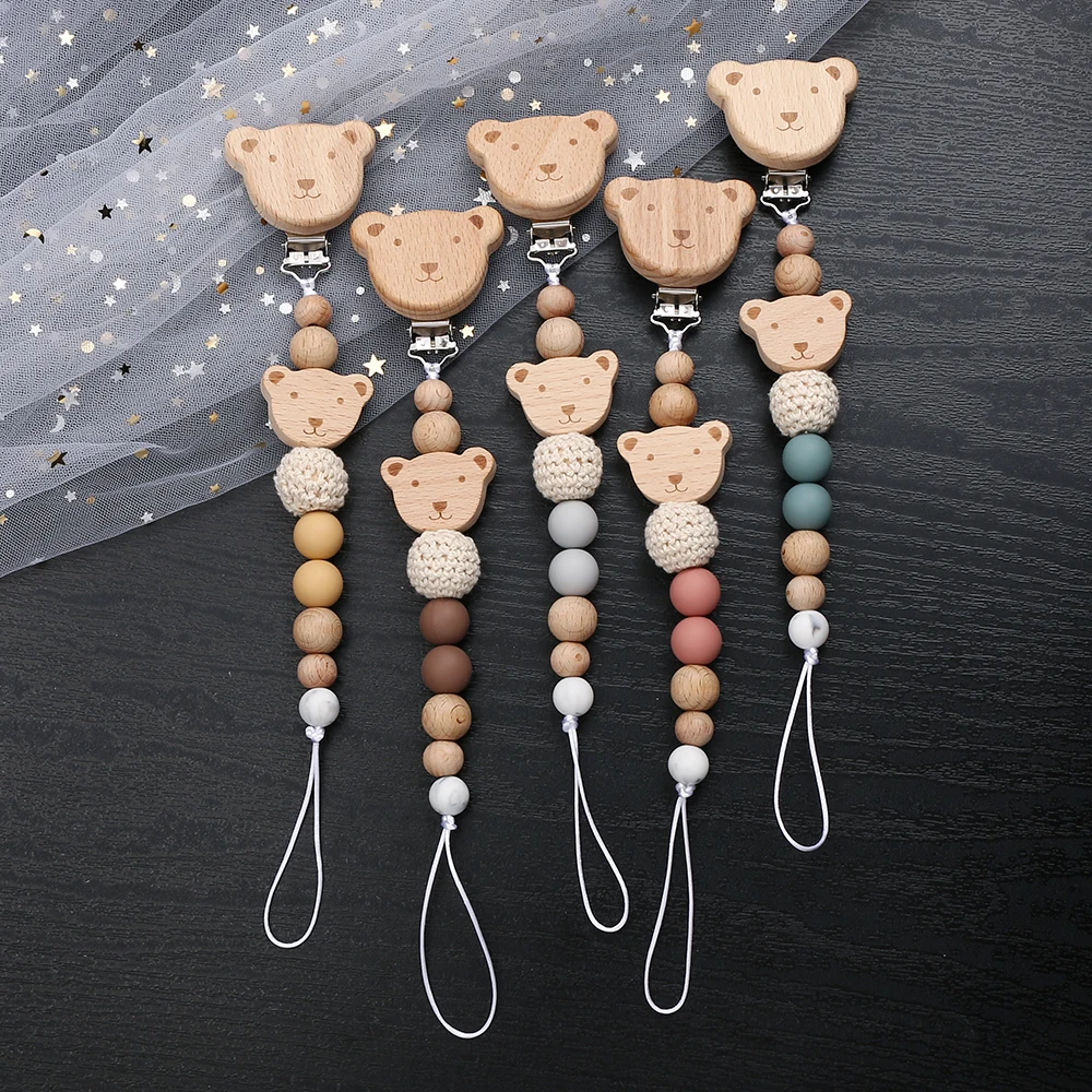 Cartoon Animal Beech Clip Baby Pacifier Chain Silicone Beads Dummy Nipple Holder Teether Chain Newborn Pacifier Clips Toys Gift