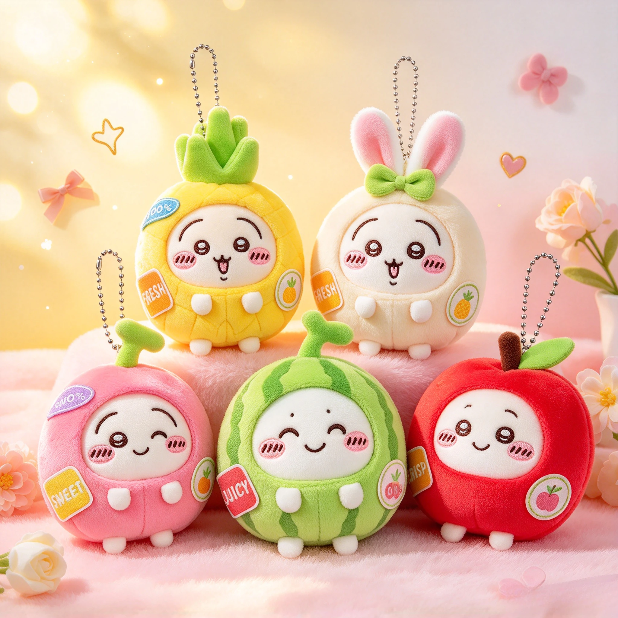 Chiikawa Fruit Market Series Mascot Keychain Cute Anime Fruit Costume Pendant BagCharm CollectibleBirthday Holiday Gift for Fans