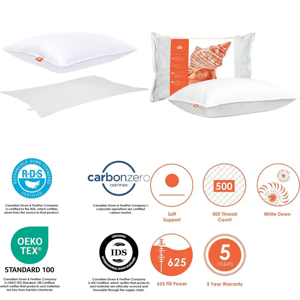 

Подушка для сна Queen Size с наполнителем из белого пуха 625 Fill Power - хлопковый чехол 500 Thread Count - Сделано в Канаде