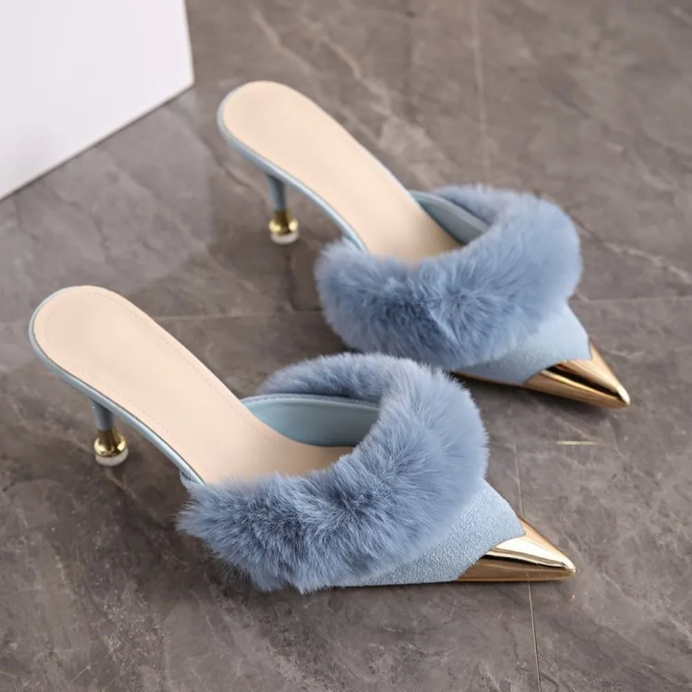 Zapatillas de tacón alto para mujer, de moda, con imitación de piel, tipo salón, sexys, con punta, estilo andaluz, de tacón de aguja, para fiestas y vestidos de fiesta.