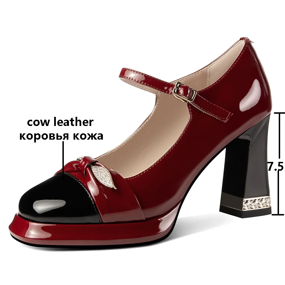 2024 New Fashion Women Pumps Luxury Spring Summer Mary Jane Leather Platform Chunky Shoes Ladies High Heels Designer Black White