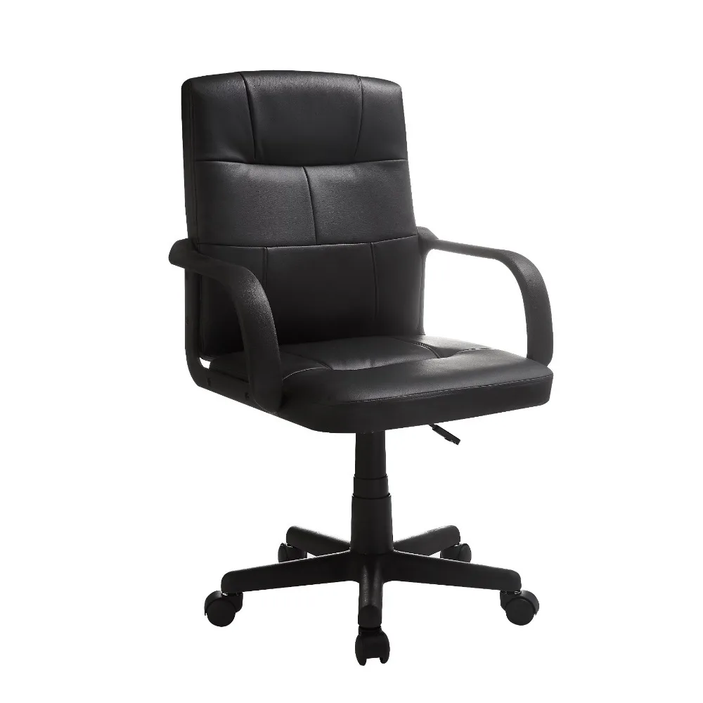 Tufted Leather Mid-Back Office Chair Black Adjustable Height Computer Armchair Furniture Chairs Gaming Cheap Cushion