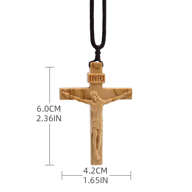 70cm Rope Cord Jesus Cross Necklace Crucifix Wood Pendant Necklaces for Men Woman Black Sweater Chain Religious Unisex Jewelry