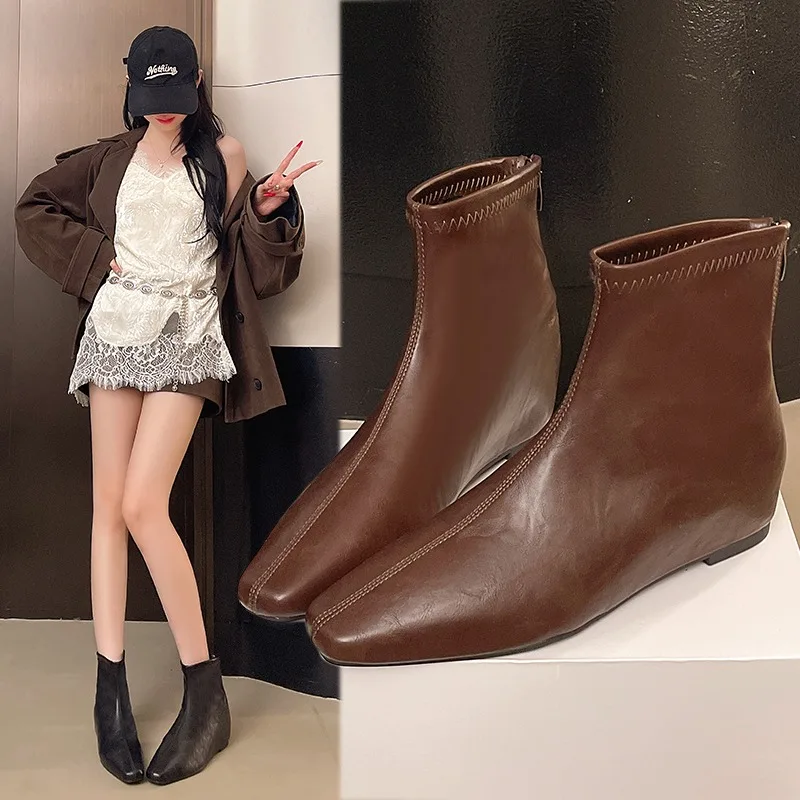 

2025 новые модные современные женские ботильоны с острым носком, женская обувь, увеличивающая рост, женские короткие ботинки, обувь на молнии
