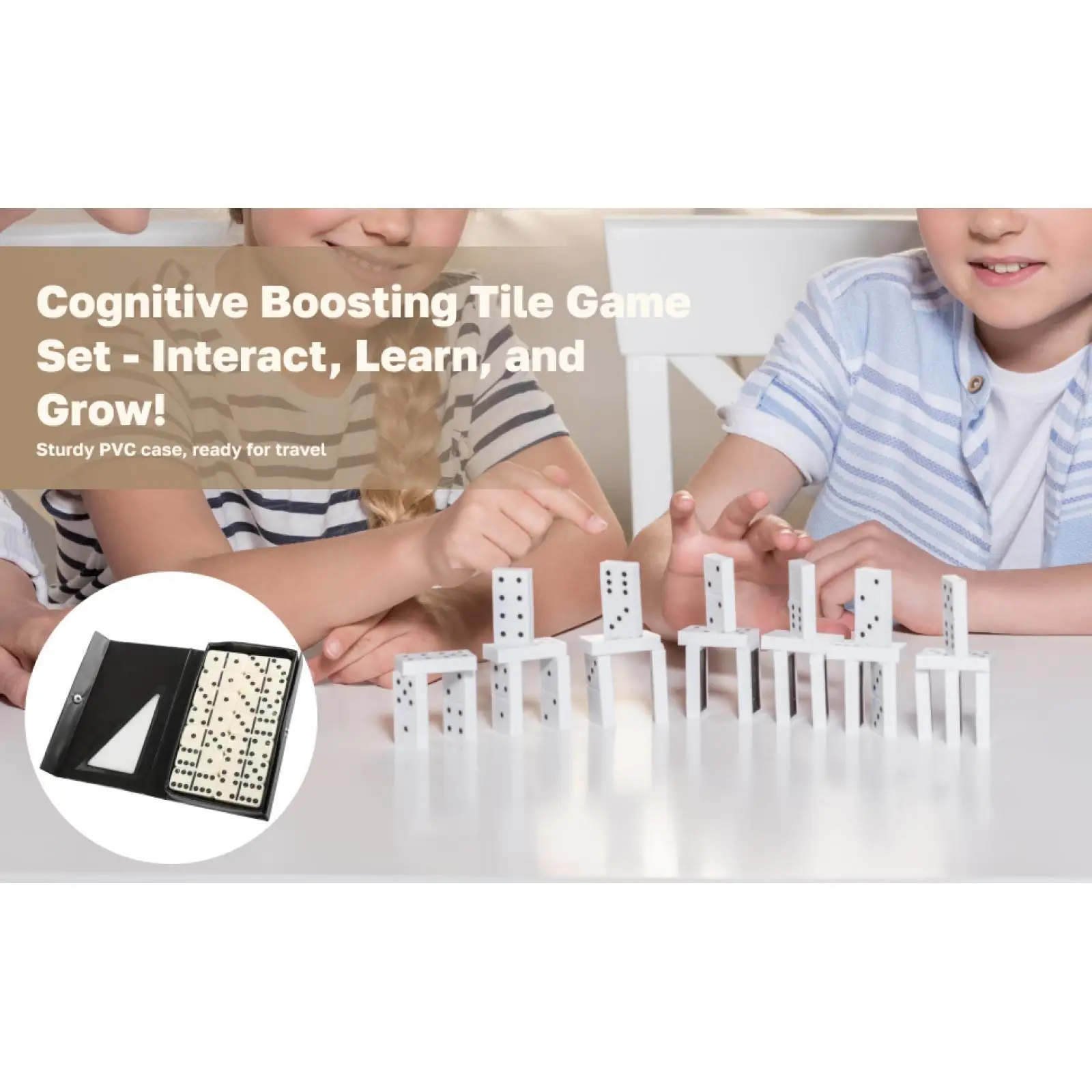 

Portable Double Six Domino Game Set Plastic Tiles for Adults Kids Family Gathering Educational Play