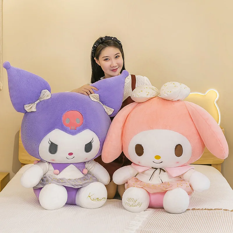 New Sanrio White Gold Kuromi Plush Toy Melody Sleeping Pillow Cute Stuffed Animal for Kids Birthday Xmas Gift for Girls