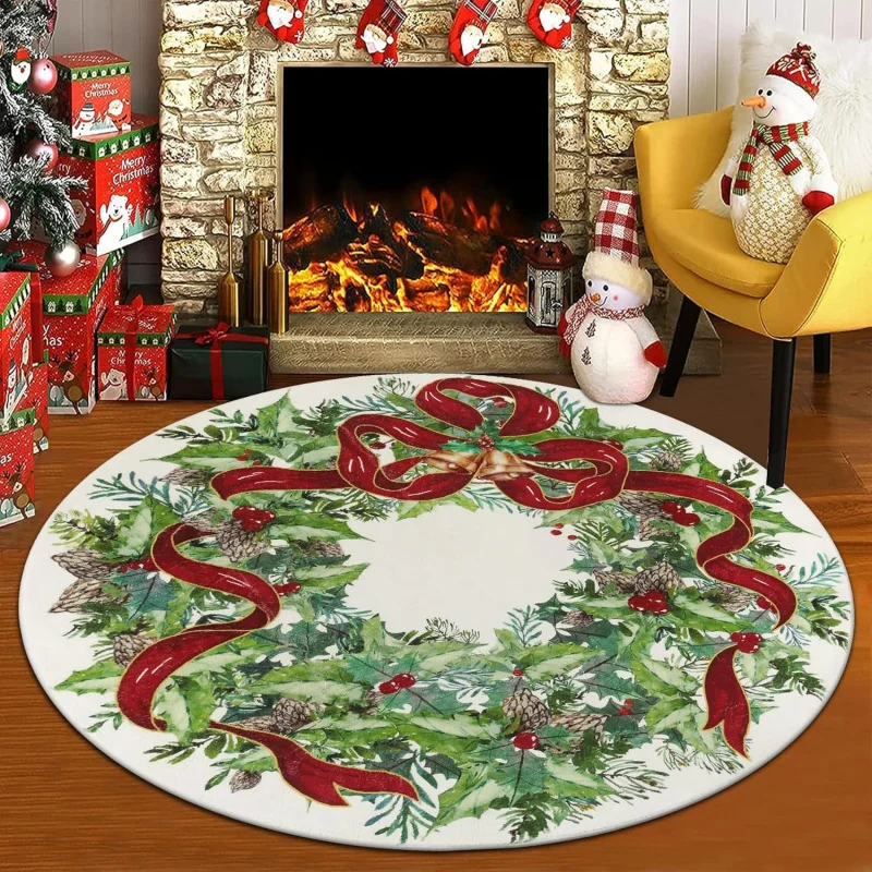 

Christmas washable circular carpet 75X75cm anti slip flannel entrance living room bedroom floor mat