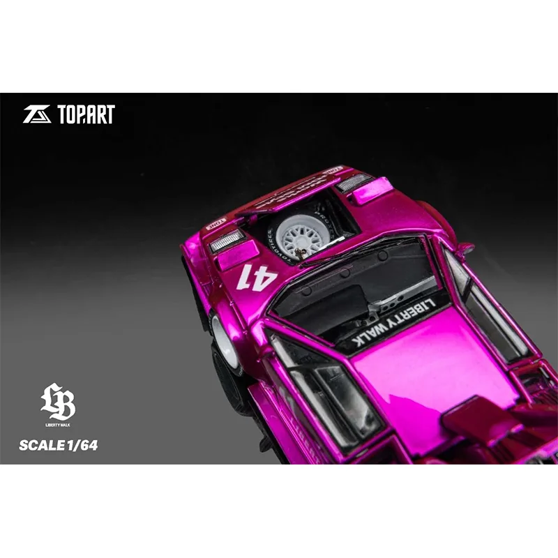 Nowość w magazynie LB 1:64 Skala Custom Show Limited Sportowy samochód w stylu Countach, różowy model ze stopu z gablotą, kolekcjonerska zabawka