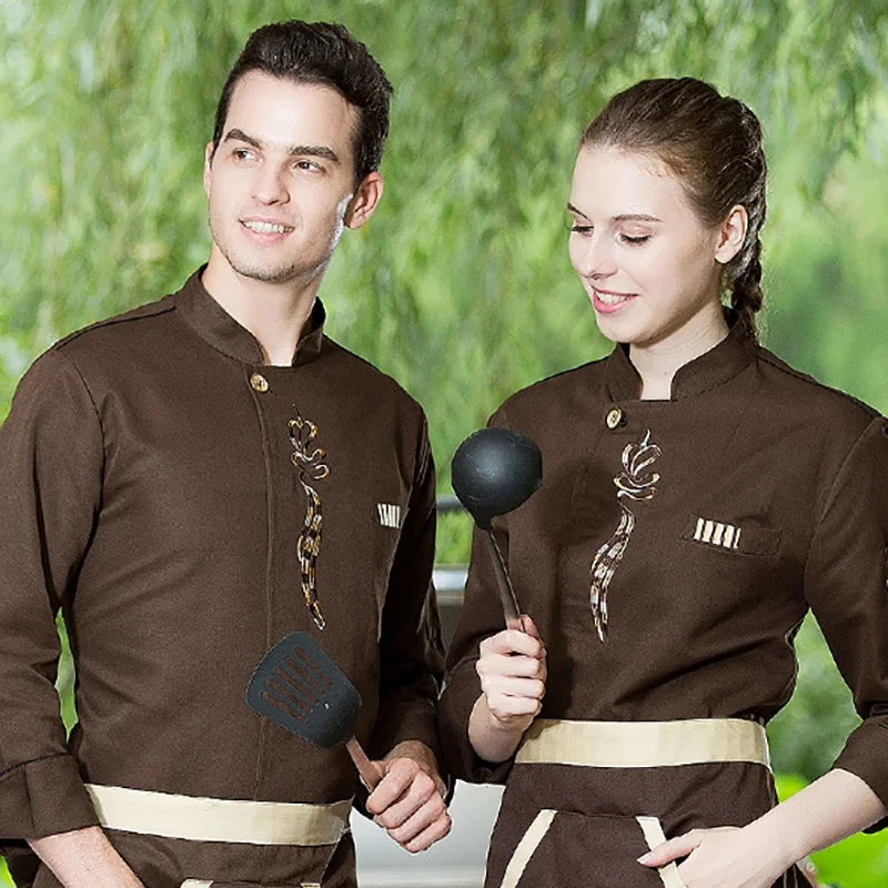 Casaco Chef de Manga Longa para Homens e Mulheres, Uniforme de Restaurante, Jaqueta Cozinheiro, Roupas de Cozinha, Padeiro, Garçom