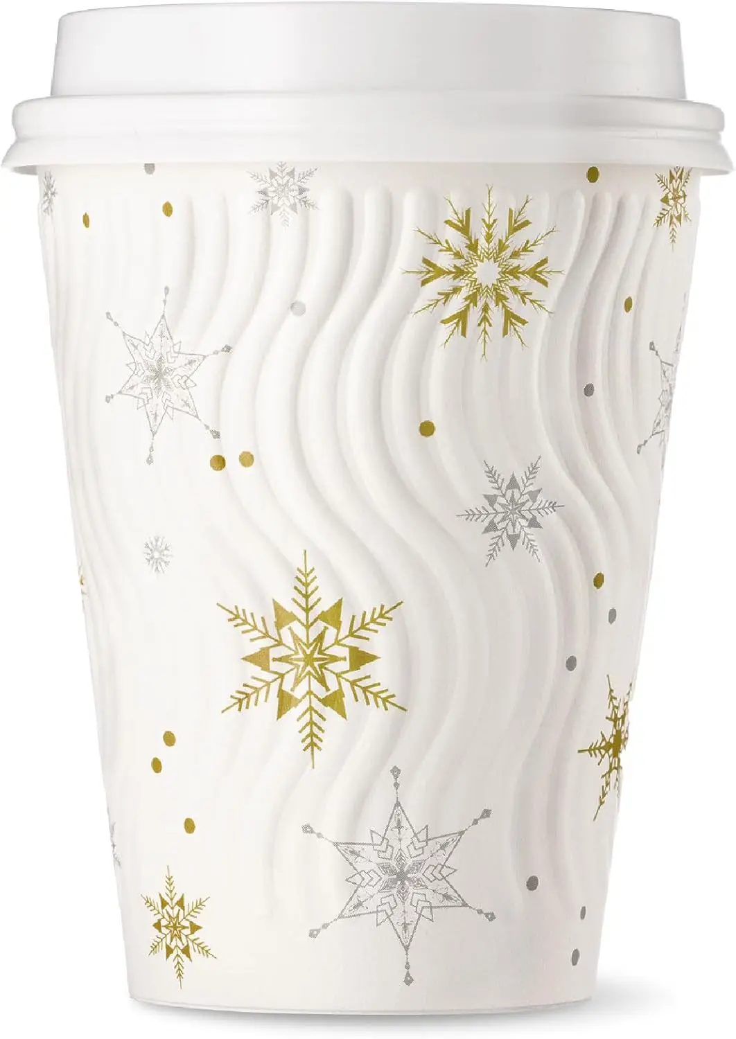 

100 упаковок одноразовых бумажных стаканчиков с рождественскими снежинками и крышками, изолированные стаканчики для горячих напитков для зимних праздников