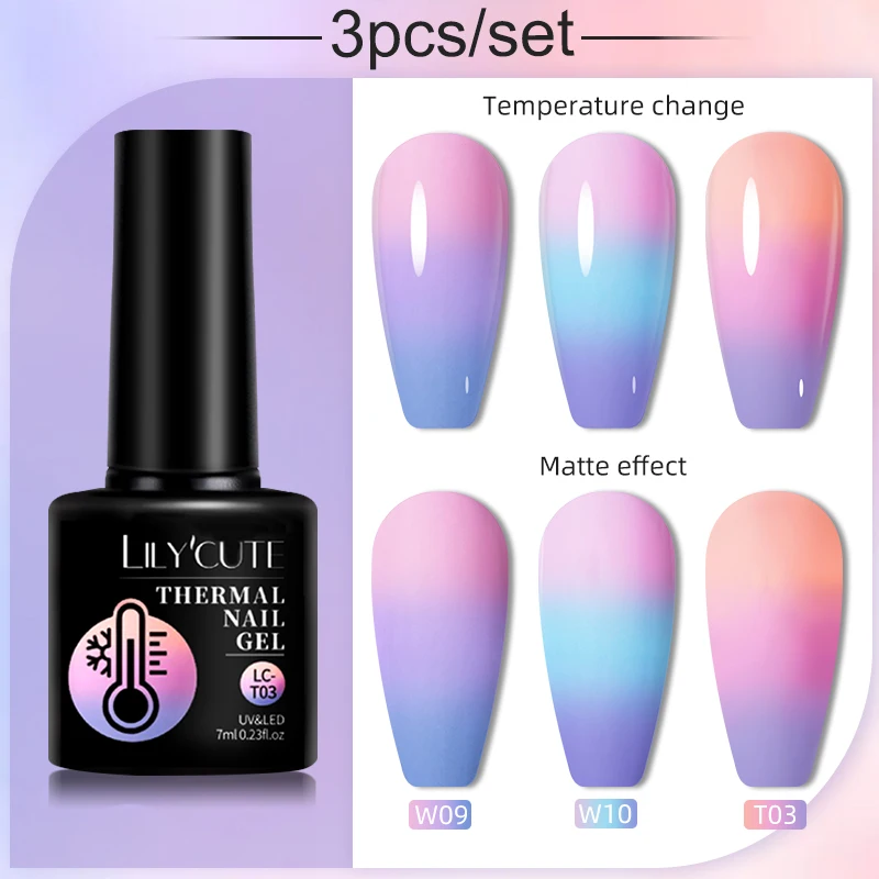 LILYCUTE 3PCS/SET Color-Changing Gel Nail Polish Set Thermal Nail Gel Polish Long Lasting UV Gel Nail Art Soak Off Polish