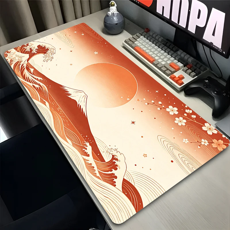 Sakura aesthetic Mouse Pad Large E-sports Gamer Mat Computer Keyboard Pad Japanese ukiyo-e style Rubber Desk Mat Gaming Mausepad