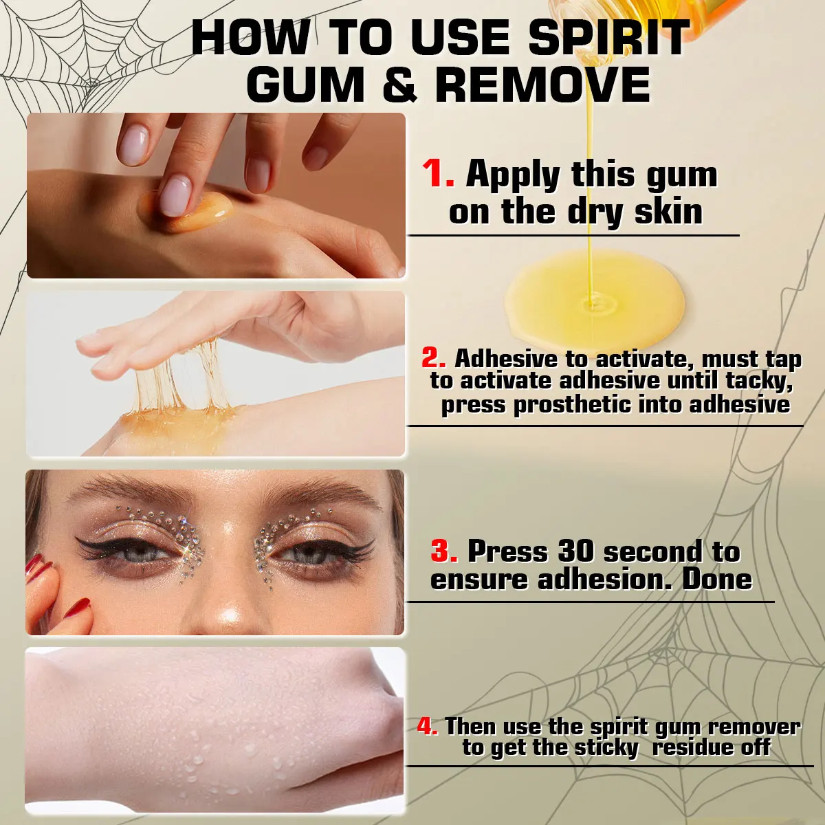 Spirit Gum Adhesive & Remover Kit Professional Cosmetic Glue Face Skin Body SFX Makeup Strong Hold Bald Caps Prosthetics Cosplay