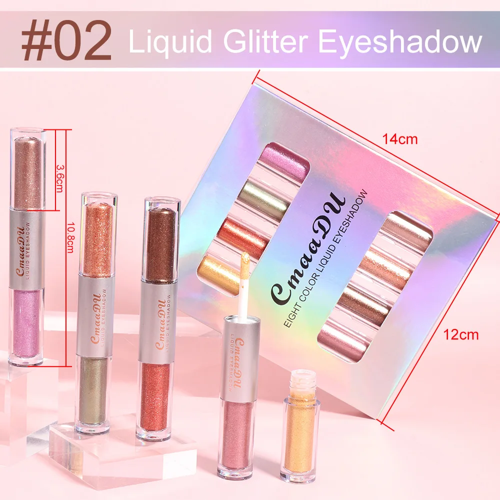 CmaaDu 8 Farbe 4 Teile/satz Perle Wasserdicht Glitter Flüssigen Lidschatten Gold Silber Make-Up Dauerhafte Glänzende High Glow Lidschatten Kosmetik