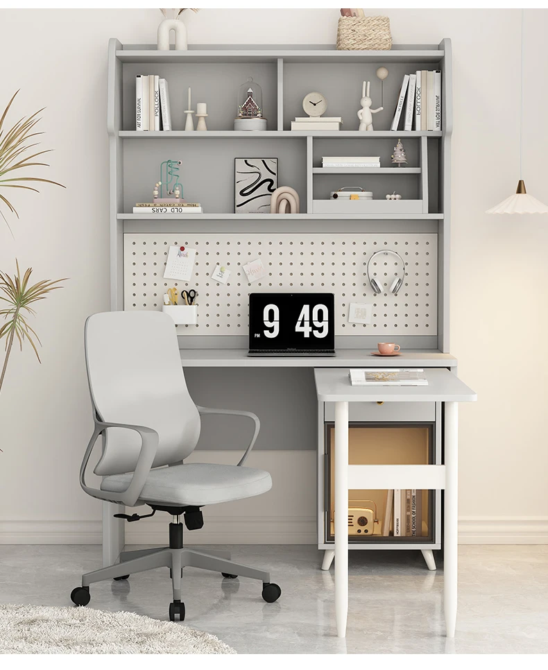 

Light luxury, modern, minimalist, corner folding desk, computer, rotating household dresser, with bookcase