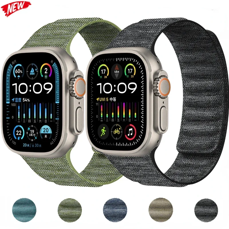 

New Denim Magnetic Nylon Strap For Apple Watch Ultra 2 49mm 45mm 41mm 44mm 46mm 42mm Bracelet Belt iWatch 10 9 8 7 6 5 4 SE Band