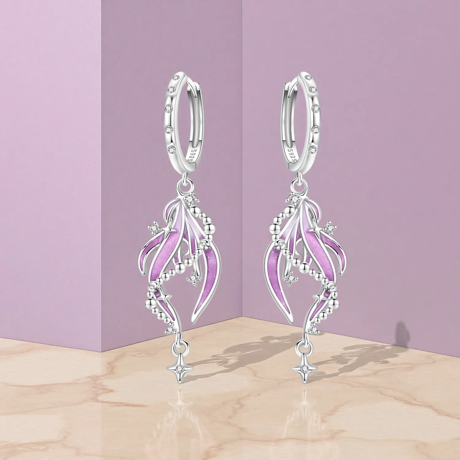 PANPOKI 925 Sterling Silver Pink Ocean Tassel Earrings Original Jewelry Drop Earrings Jewelry Party Anniversary Gifts
