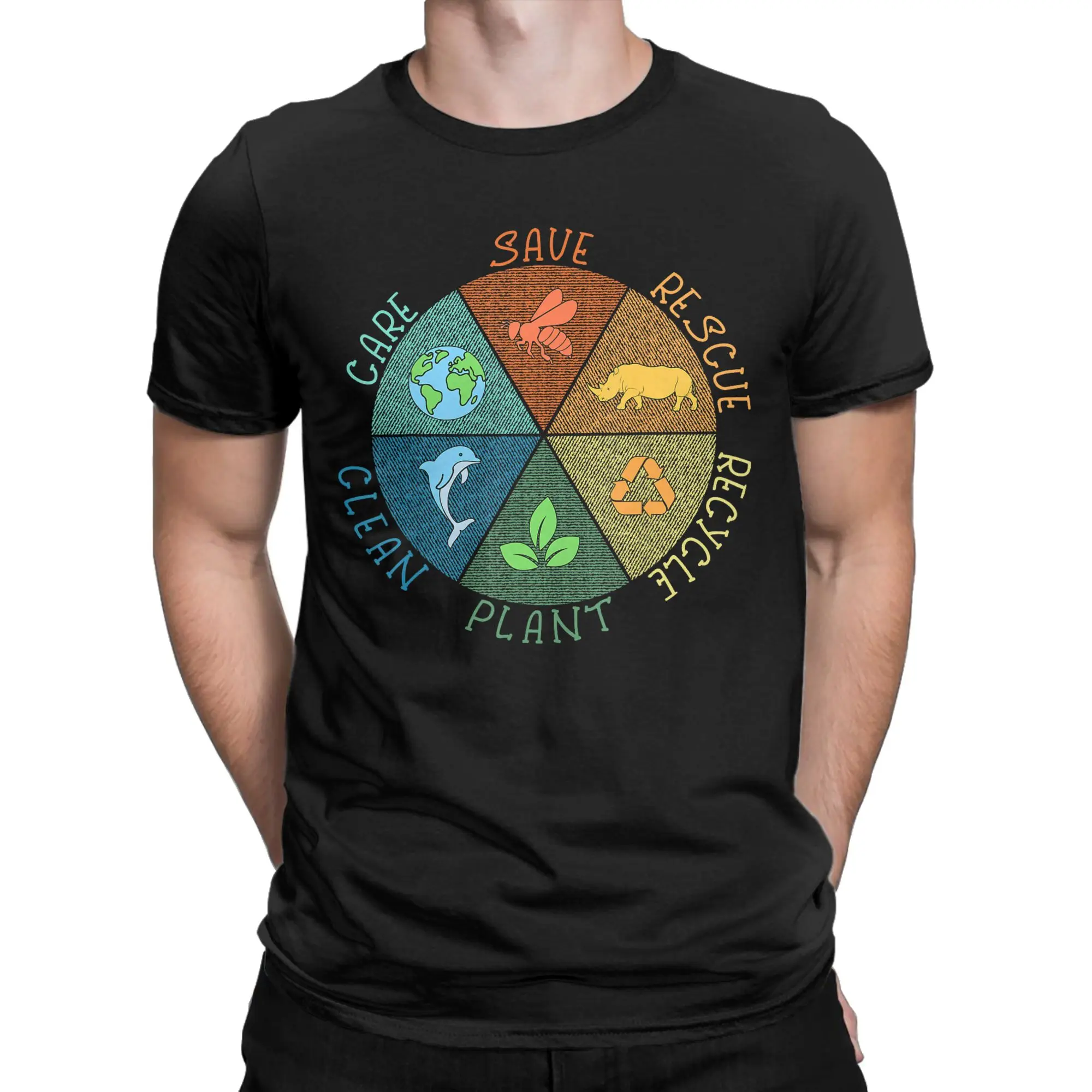 Earth Day Save Bees Rescue Animals Recycle Plastic T-Shirt Mens Cotton T Shirts O Neck Hipster Tee Shirt Oversize Clothing