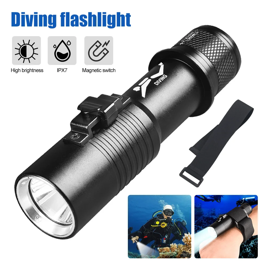 Professional Diving Flashlight T6 LED Hand Lamp IPX8 Highest Underwater Rating Super Bright Scuba Dive Torch Powered By 18650