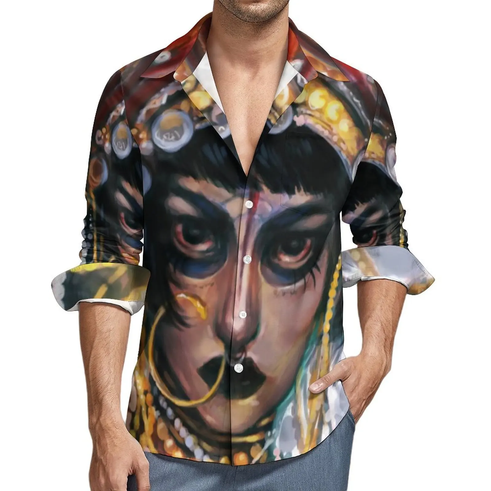 

Jibaro Oil Painting Casual Shirts Love Death Robots Retro Shirt Spring Stylish Oversized Blouse Men Long Sleeve Clothing Gift