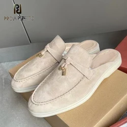 Lock Fringe Mules Slipper Half Slipper for Women Various Colors Closed Toe Slip on Lazy Shoes 2023 Spring Suede Leather Sapatos