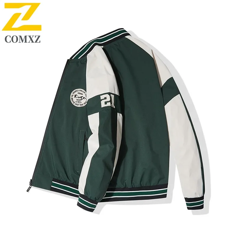 

Двусторонняя бейсбольная куртка COMXZ 2025, мужское повседневное пальто с вышивкой букв в китайском стиле