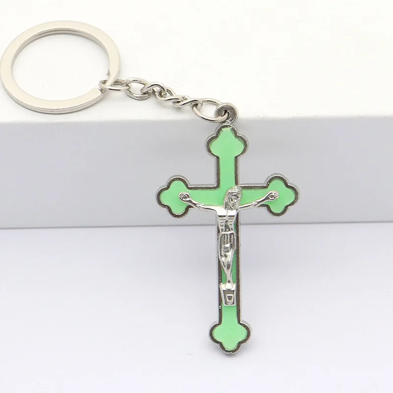 

Luminous Jesus Cross Saint Keychain for Women Men St. Benedict Car Key Holder Catholic Jewelry Christianity Pray Gift Wholesale