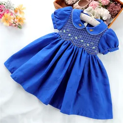 2024 New Summer kids Girl Short Sleeve Handmade Smocked Dresses for 1-8 Years Girls Spanish Vestidos Embroidery Vintage Dress