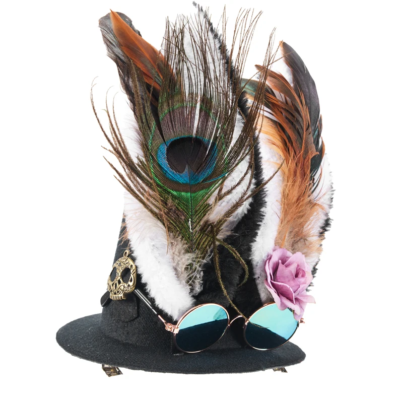 

Women’s Harajuku Gothic Mini Hat Vintage Lolita Rabbit Ear Feather Small Hast Party Headwear