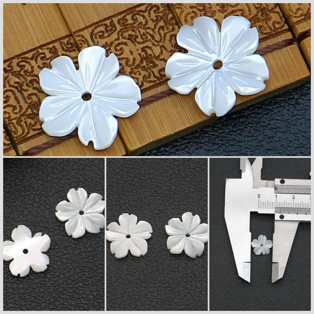 

Exquisite Natural White Shell Beads Carved Flower Shape Seawater Shell Single Hole Bead Handmade Necklace Earring Accessory 5pcs