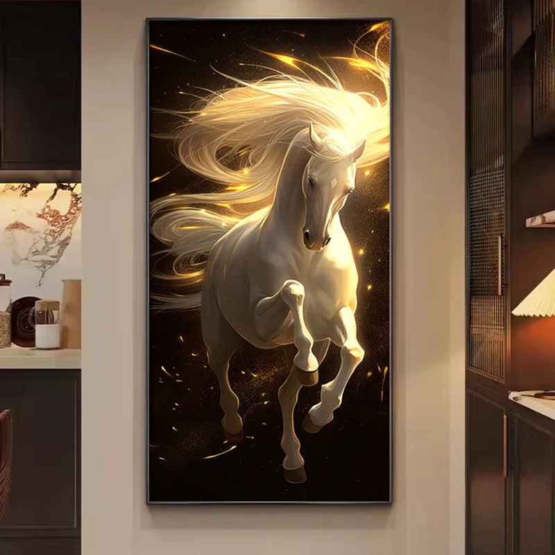 White Horse Hanging Lamps Entrance Decoration Paintings Corridor Murals Light Luxury Modern Simplicity Led Lighting Paintings