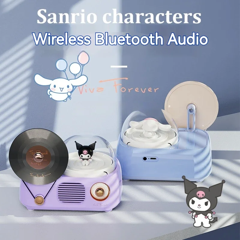 Мультяшная Беспроводная Bluetooth Колонка Kuromi Kawaii Cinnamoroll Ретро проигрыватель виниловых записей AUX аудио музыкальный проигрыватель подарок девочке на день рождения
