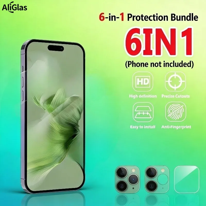 

6 in 1 HD Tempered Glasses With 3Pcs Camera Lens Protectors for iPhone 17 16 15 14 Pro Max 13 12 11 Pro Mini 16e Air Glass Film